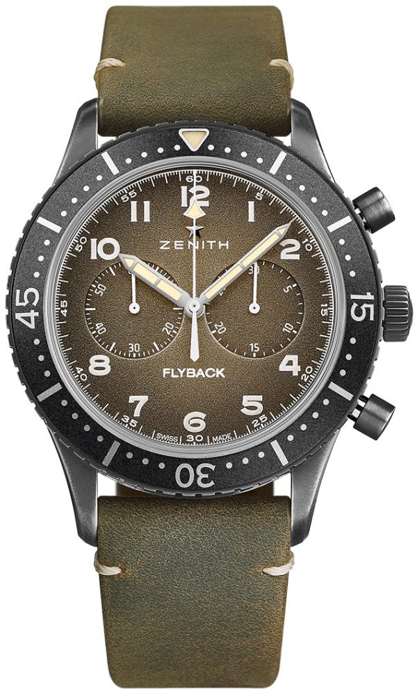 zenith herrklocka 11.2240.405-21.c773 pilot grå/läder ø43 mm