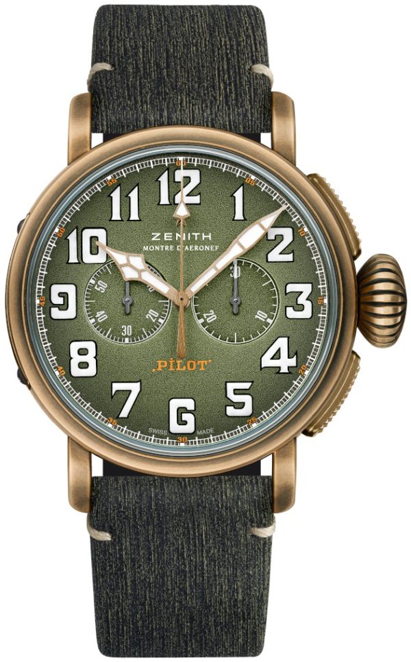 zenith herrklocka 29.2430.4069-63.i001 pilot grön/gummi ø45 mm