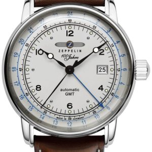 Zeppelin 100 Jahre Herrklocka 8666-1 Silverfärgad/Läder Ø43 mm