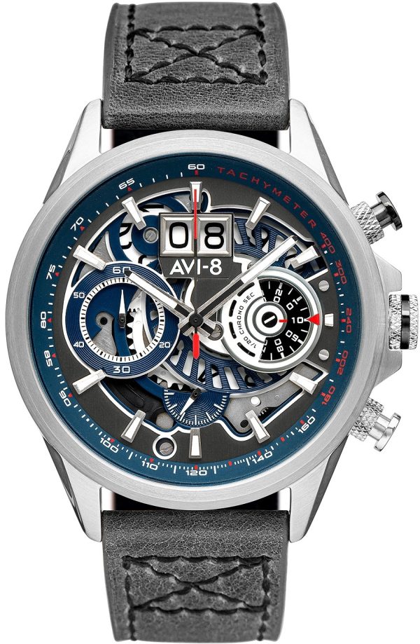 avi-8 herrklocka av-4065-04 hawker harrier ii grå/läder ø45 mm