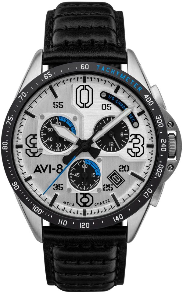 avi-8 herrklocka av-4077-01 p-51 mustang silverfärgad/läder ø43 mm