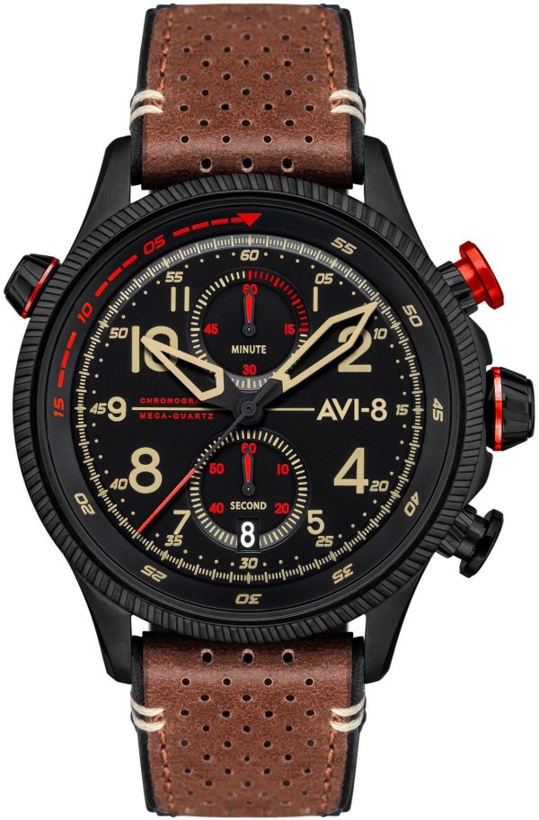 avi-8 herrklocka av-4080-04 hawker hunter svart/läder ø44 mm
