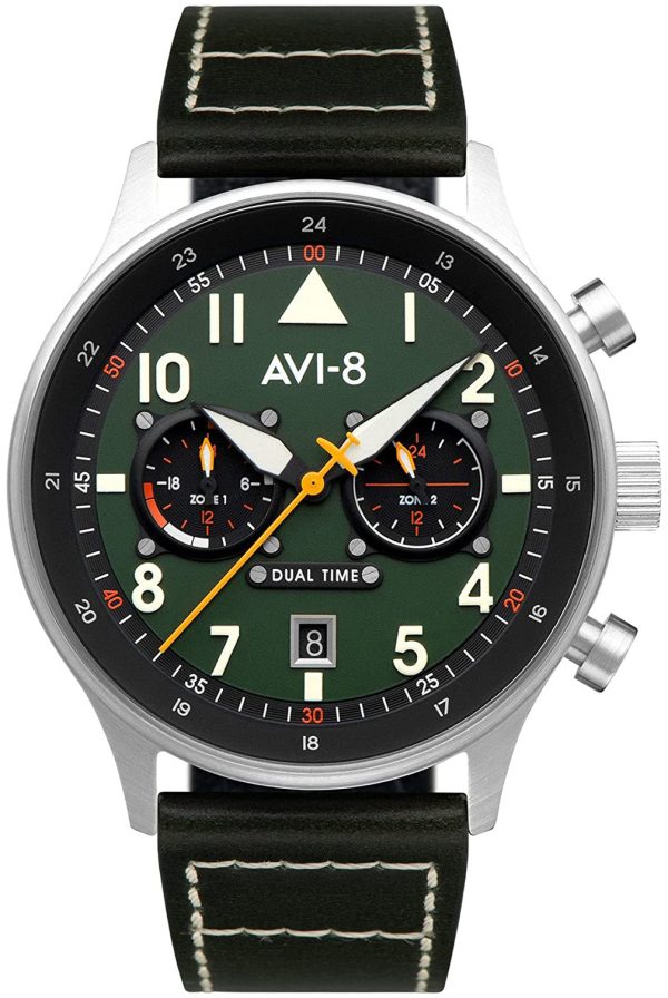 avi-8 herrklocka av-4088-02 hawker hurricane grön/läder ø43 mm