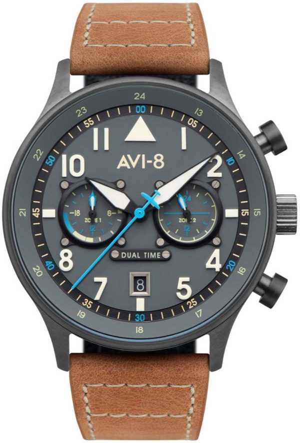 avi-8 herrklocka av-4088-04 hawker hurricane grå/läder ø43 mm