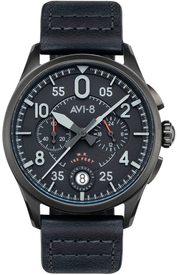 avi-8 herrklocka av-4089-03 spitfire svart/läder ø42 mm