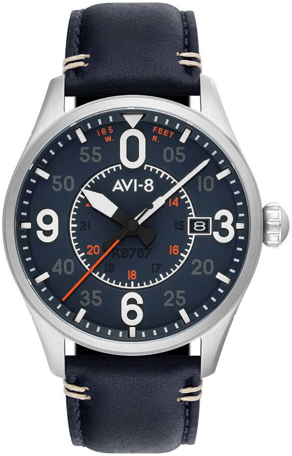 avi-8 herrklocka av-4090-02 spitfire blå/läder ø42 mm