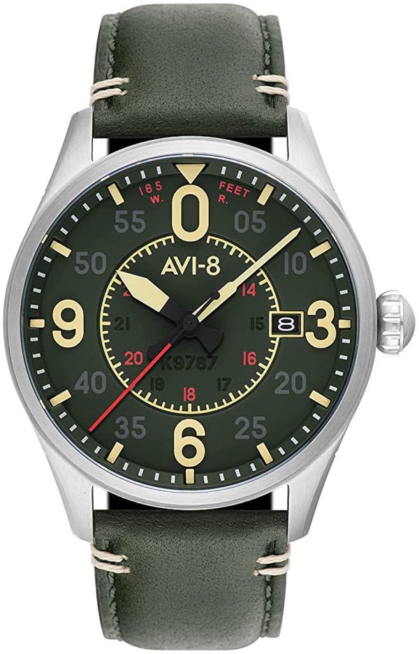 avi-8 herrklocka av-4090-03 spitfire grön/läder ø42 mm