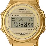 casio a171wemg-9aef vintage lcd/gulguldtonat stål ø36.6 mm