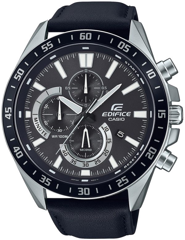 casio herrklocka efv-620l-1avuef edifice svart/läder ø50.5 mm