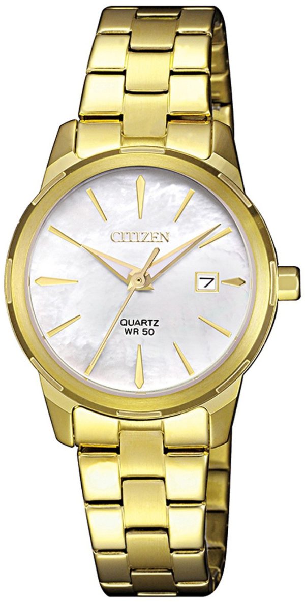 citizen damklocka eu6072-56d elegance vit/gulguldtonat stål ø28 mm