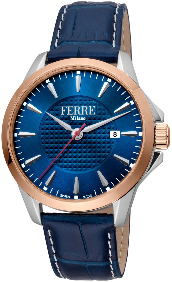 ferrè milano herrklocka fm1g157l0021 lenio blå/läder ø42 mm