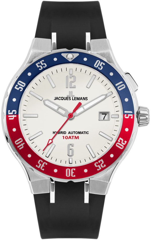 jacques lemans herrklocka 1-2109b hybromatic vit/gummi ø42 mm