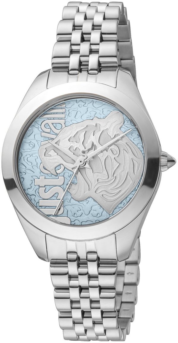 just cavalli damklocka jc1l210m0135 animalier blå/stål ø32 mm