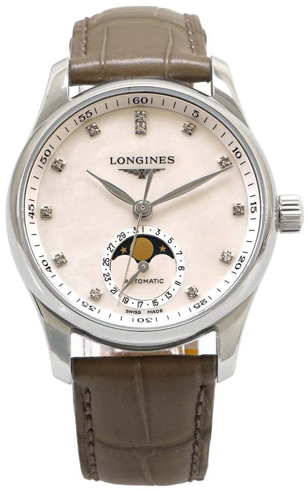 longines damklocka l2.409.4.87.4 master vit/läder ø34 mm