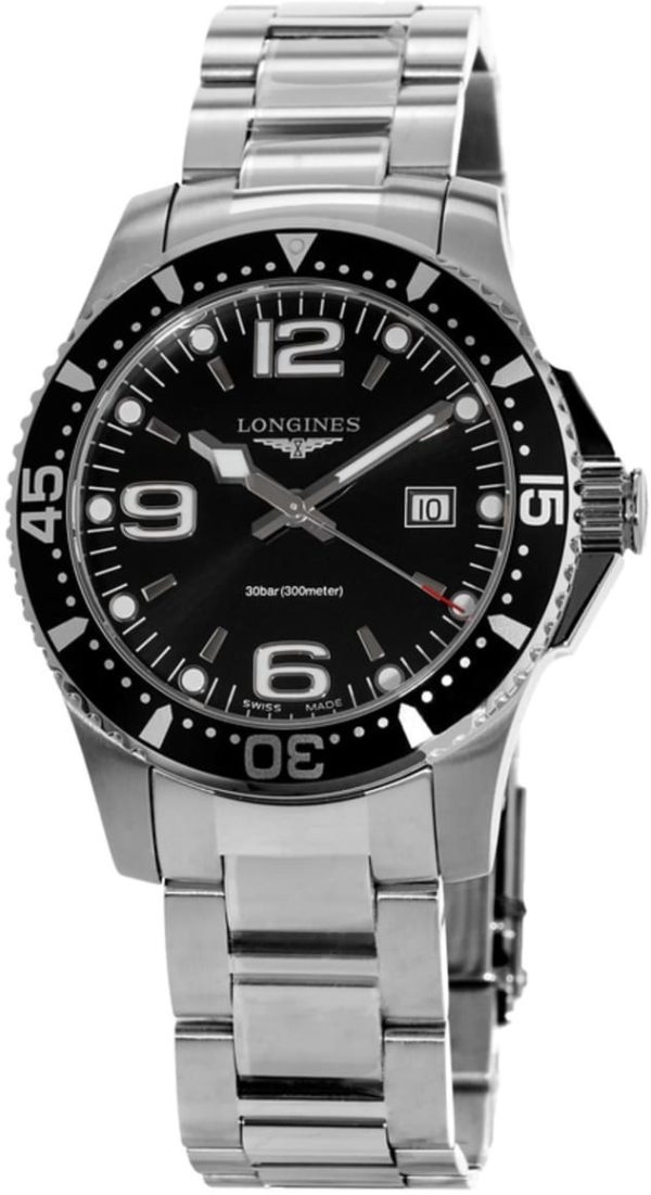 longines herrklocka l3.730.4.56.6 hydroconquest svart/stål ø39 mm