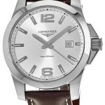longines herrklocka l3.759.4.76.5 conquest silverfärgad/läder ø41