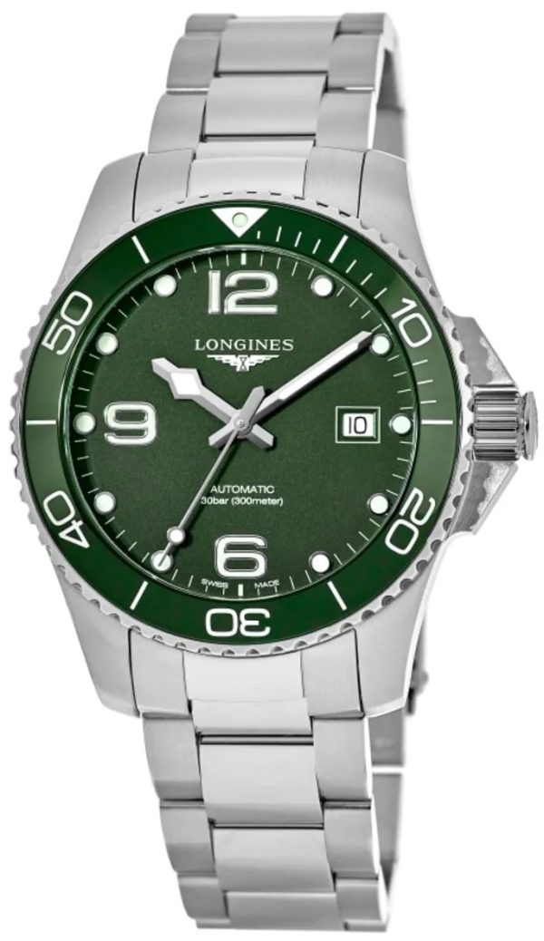 longines herrklocka l3.781.4.06.6 hydroconquest grön/stål ø41 mm