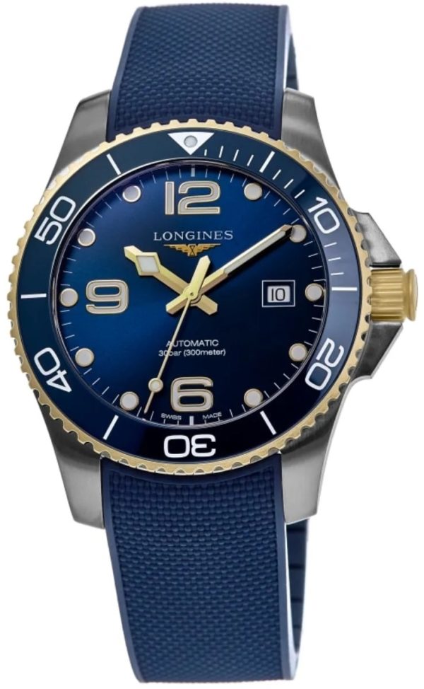 longines herrklocka l3.782.3.96.9 hydroconquest blå/gummi ø43 mm