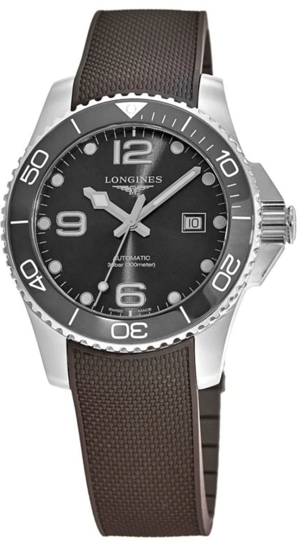 longines herrklocka l3.782.4.76.9 hydroconquest grå/gummi ø43 mm