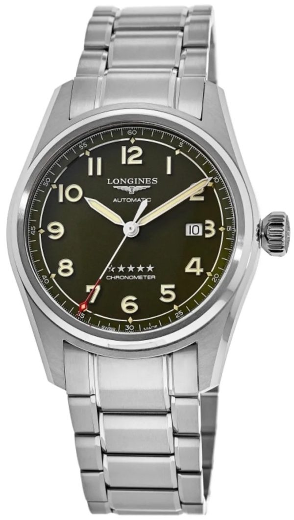 longines herrklocka l3.810.4.03.6 spirit grön/stål ø40 mm