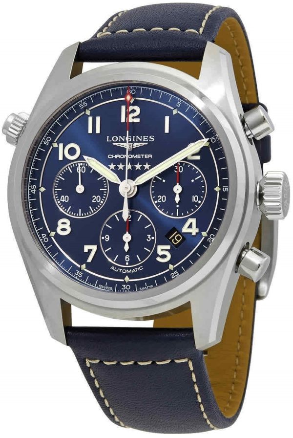 longines herrklocka l3.820.4.93.0 spirit blå/läder ø42 mm