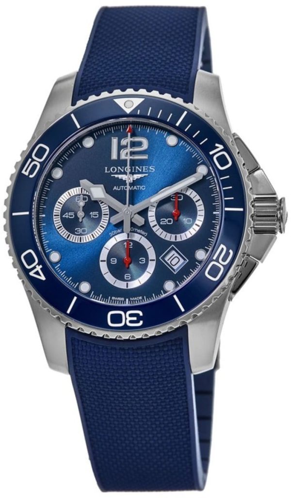 longines herrklocka l3.883.4.96.9 hydroconquest blå/gummi ø43 mm