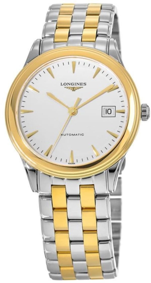 longines herrklocka l4.984.3.22.7 flagship vit/gulguldtonat stål