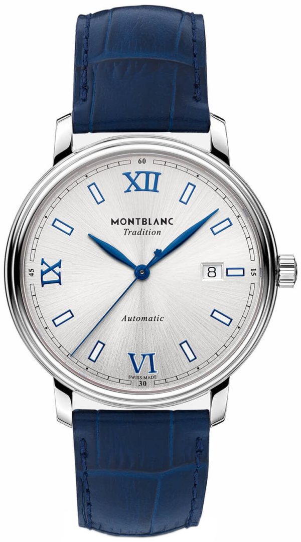 montblanc herrklocka 129285 tradition silverfärgad/läder ø40 mm
