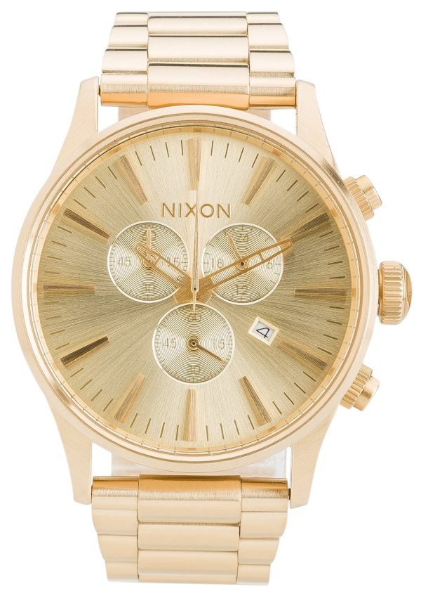 nixon herrklocka a386502-00 the sentry champagnefärgad/gulguldtonat