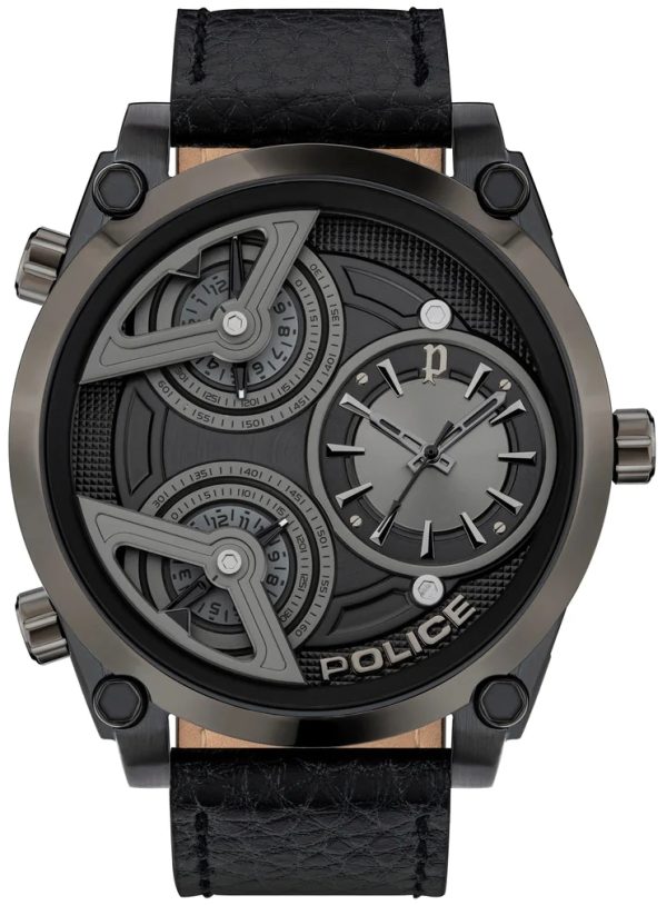 police herrklocka pewja2117942 wing svart/läder ø50 mm