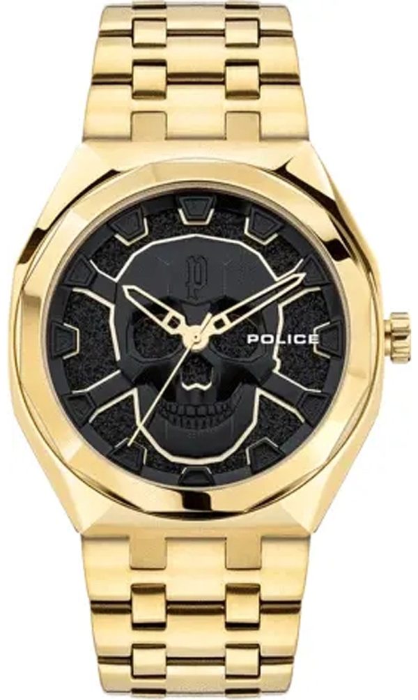 police herrklocka pewjg2110703 kediri svart/gulguldtonat stål ø48 mm
