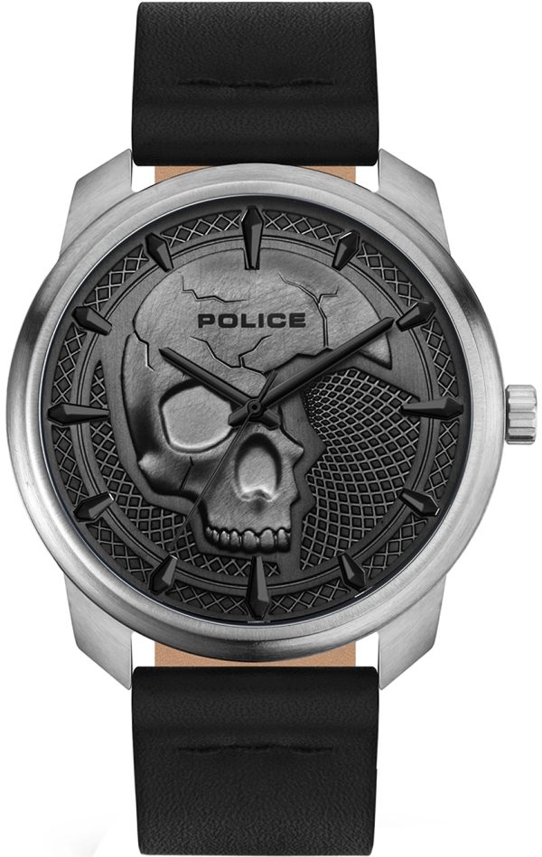 police herrklocka pl15714js.61 bleder grå/läder ø44 mm