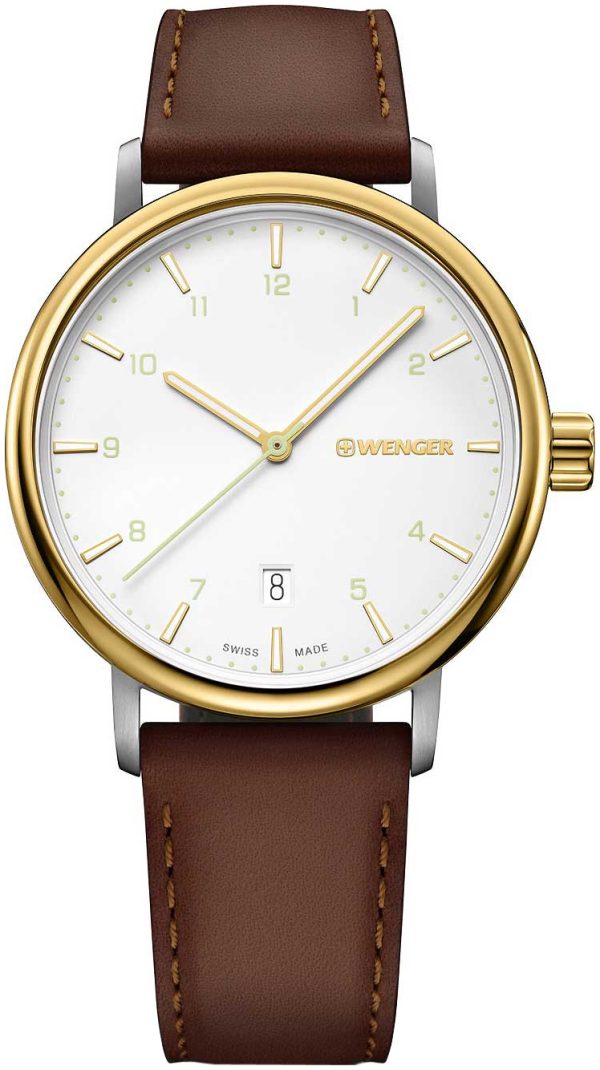 wenger herrklocka 01.1731.118 vit/läder ø40 mm