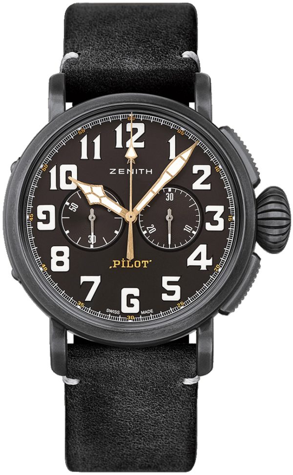 zenith herrklocka 11.2432.4069-21.c900 pilot grå/gummi ø40 mm