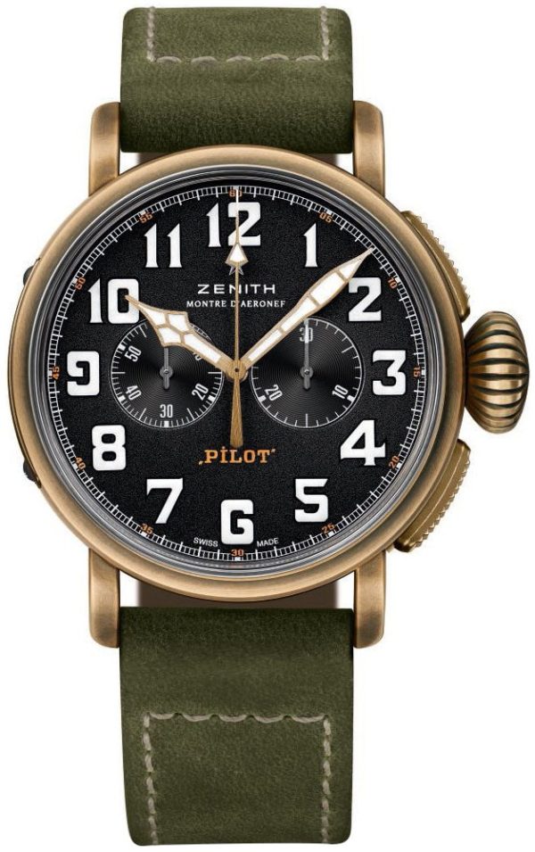 zenith herrklocka 29.2430.4069-21.c800 pilot svart/läder ø45 mm