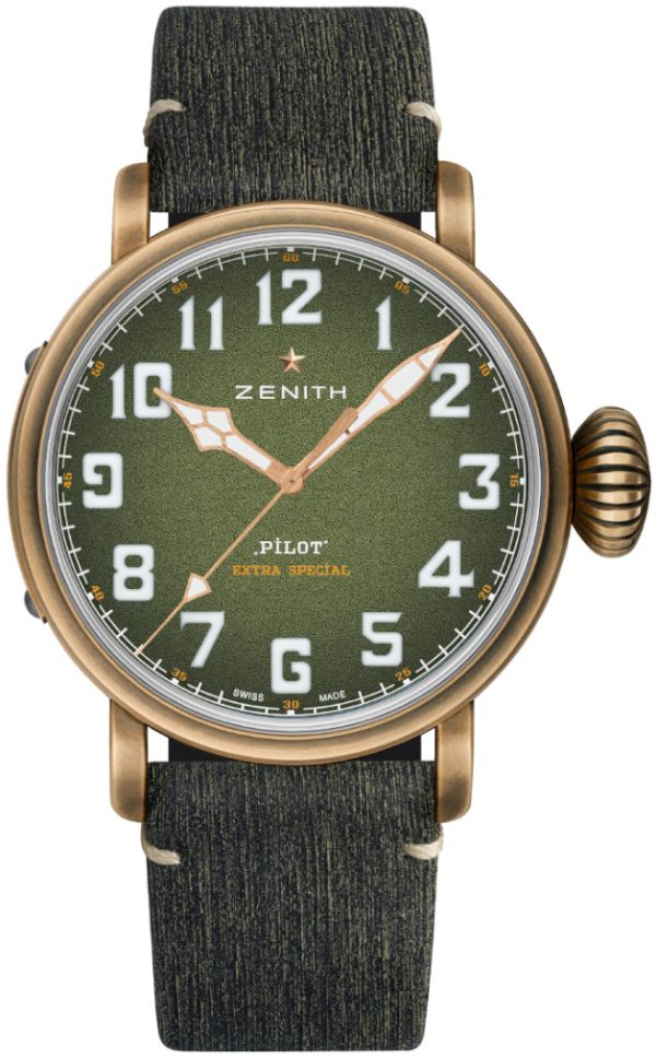 zenith herrklocka 29.2430.679-63.i001 pilot grön/gummi ø45 mm