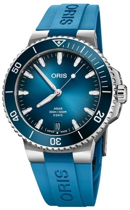 oris herrklocka 01 400 7790 4135-07 4 23 45eb aquis blå/gummi ø43.5