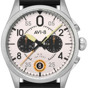 AVI-8 Herrklocka AV-4089-0B Spitfire Vit/Läder Ø42 mm