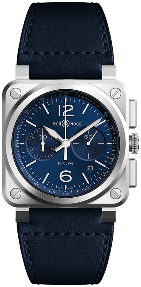 Bell & Ross Herrklocka BR0394-BLU-ST/SCA Br 03-94 Blå/Läder