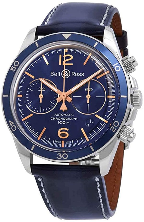 Bell & Ross Herrklocka BRV294-BU-G-ST/SCA Br V2-94 Blå/Läder