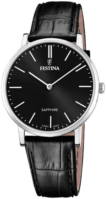 Festina Herrklocka F20012-4 Swiss Made Svart/Läder Ø39 mm