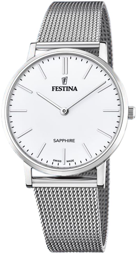 Festina Herrklocka F20014-1 Swiss Made Vit/Stål Ø39 mm