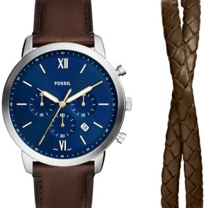 Fossil Herrklocka FS6018SET Neutra Blå/Läder Ø44 mm