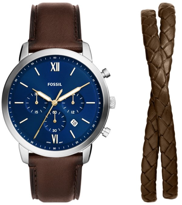 Fossil Herrklocka FS6018SET Neutra Blå/Läder Ø44 mm