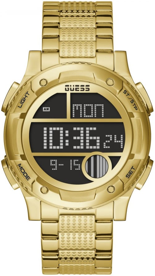 Guess Herrklocka GW0271G2 LCD/Gulguldtonat stål Ø44.5 mm