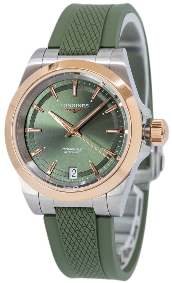 Longines Damklocka L3.430.5.02.9 Conquest Grön/Gummi Ø34 mm