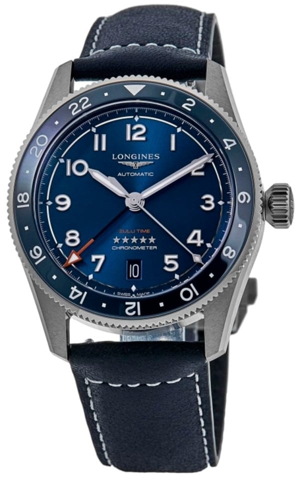 Longines Herrklocka L3.802.4.93.2 Spirit Zulu Time Blå/Läder Ø39 mm