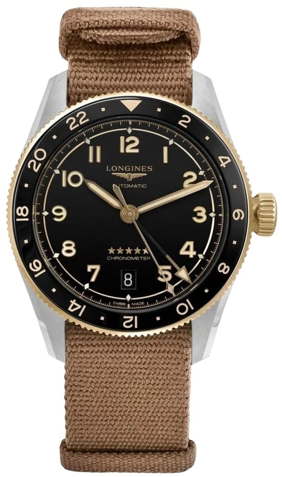 Longines Herrklocka L3.802.5.53.9 Spirit Zulu Time Svart/Textil Ø39