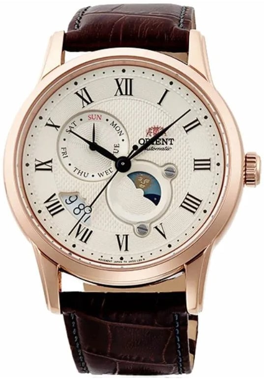 Orient Herrklocka RA-AK0007S Sun And Moon Antikvit/Läder Ø42.5 mm
