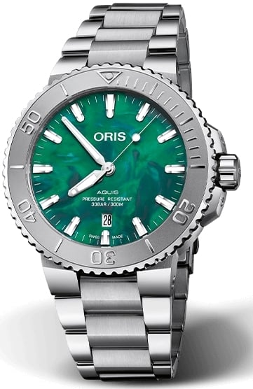 Oris Herrklocka 01 733 7730 4137-07 8 24 05PEB Aquis Grön/Stål